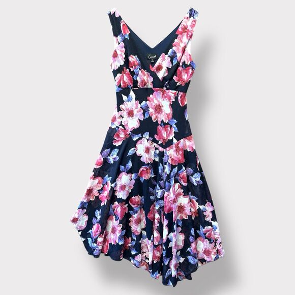 Connected Apparel Asymmetrical Midi Fit & Flare Floral Wedding Date Dress Sz 10 - Picture 2 of 11